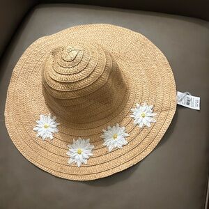 Claire's Tan Sun Hat with White Daisy Accents